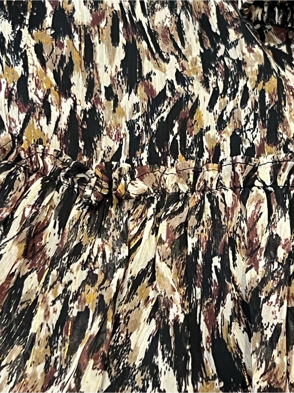 Evereve Long Sleeve Mini Dress Abstract Brushstroke Metallic Tiered Size Small - Picture 12 of 13